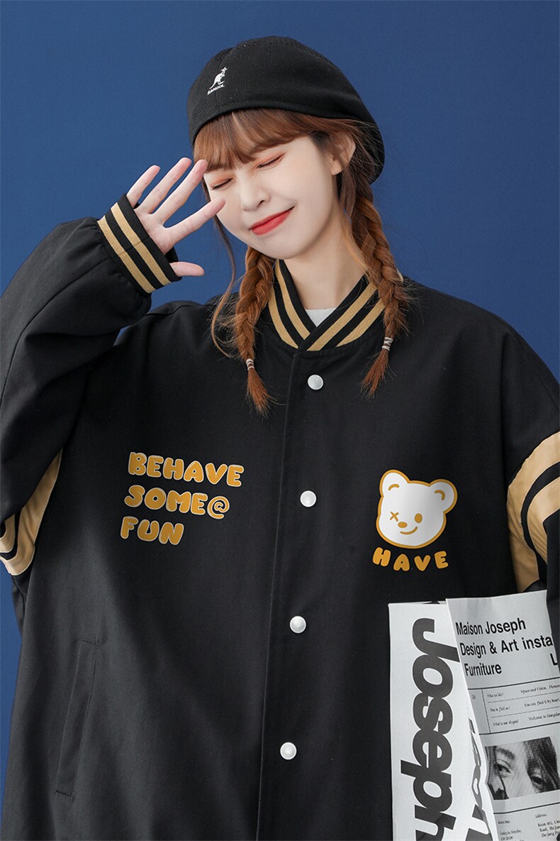 中性秋季百搭袖子拼接撞色宽松夹克情侣棒球服外套 G6291 P65控78图片