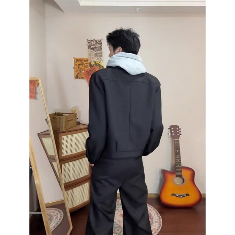 春秋款美式翻领夹克短款垫肩外套,男装夹克,星座410-7
