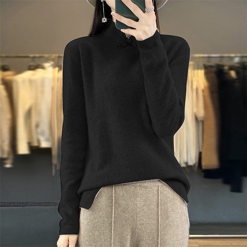 盘扣立领长袖纯色2024年秋季简约羊毛衫，女装羊毛衫，羿纯羊绒