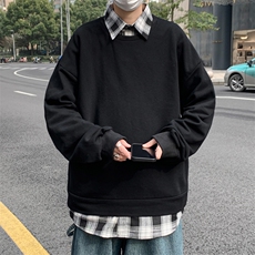 2023春季新款格子衬衫领卫衣休闲韩版宽松假两件上衣W6992-P38，男装卫衣，星座512-3