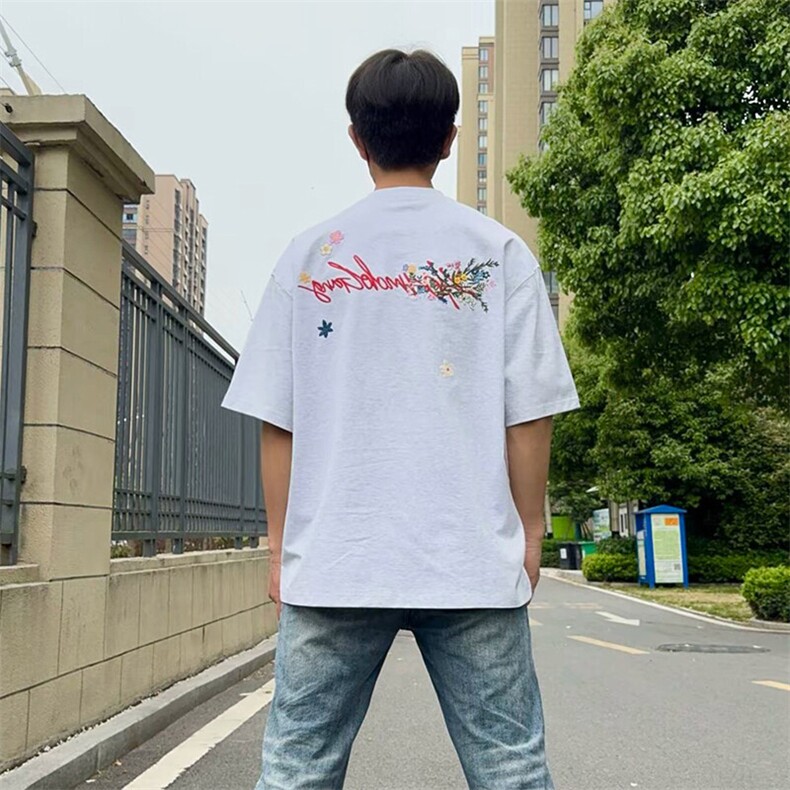 万针全刺绣工艺抖音得物高品质260克重磅纯棉双纱美式高街短袖T恤,男装T恤,电商A486-1
