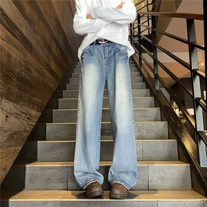 美式复古直筒牛仔裤薄款浅色高街设计感高腰宽松垂感款号9083-P39图片
