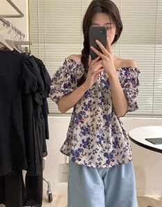 夏季新款花色拉肩小衫推荐图片