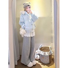 1506A/G78820/P99温柔减龄风巨好看蓝色连帽毛领棉服，男装棉衣，星座1506A