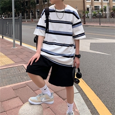 韩版潮流ins夏季休闲条纹T恤港风大码宽松百搭短袖T287-P20，男装T恤，星座512-2