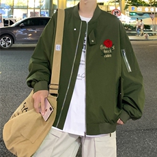 港风夜景秋款玫瑰印花宽松棒球领夹克F366特批65控98，男装夹克，电商A247