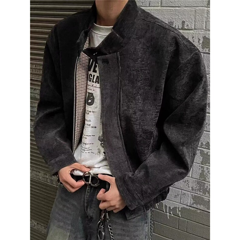 铜氨触感树纹肌理千鸟格内里哈灵顿夹克外套,男装夹克,星座410-7