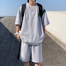 夏季冰丝套装男潮牌宽松短袖短裤两件套TZ339P60，男装牛仔裤，电商A309