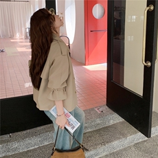 新品卡其色短款风衣小清新外套1C045-H8305P155K218，女装风衣，红龙果