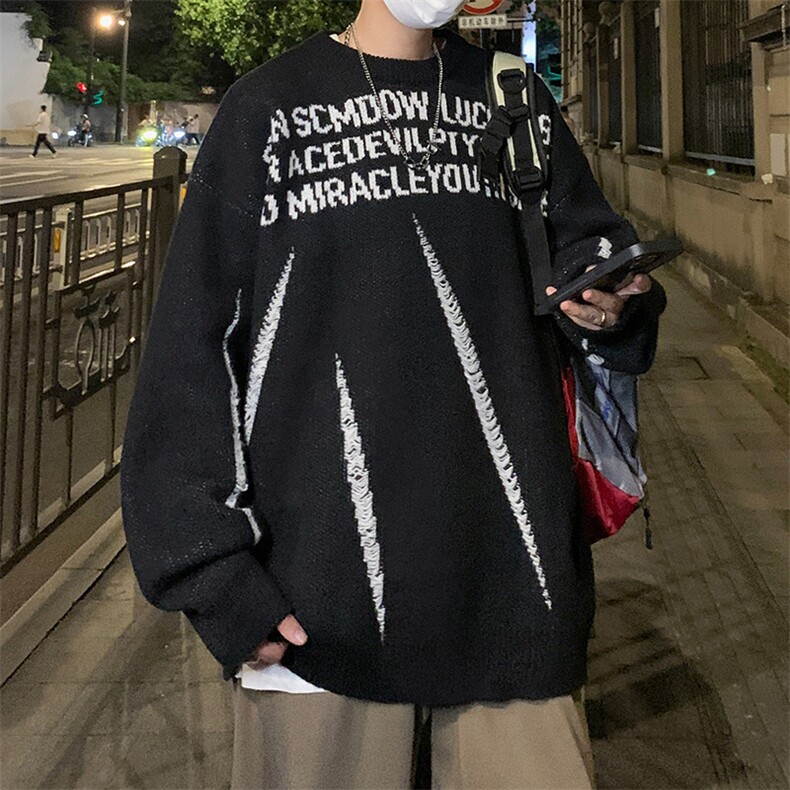 M9105/P65秋冬新款圆领毛衣男百搭宽松设计感潮打底针织衫外套,男装T恤,电商A141
