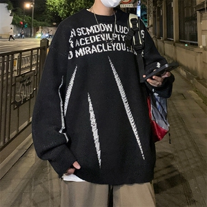 M9105/P65秋冬新款圆领毛衣男百搭宽松设计感潮打底针织衫外套图片