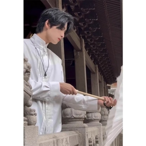 新中式男装风宫廷垫肩衬衫男中山唐装汉服长袖衬衣 C0153图片