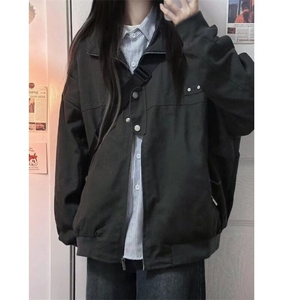 春秋美式复古飞行立领男女夹克纯色情侣棒球服底特律工装街头外套图片