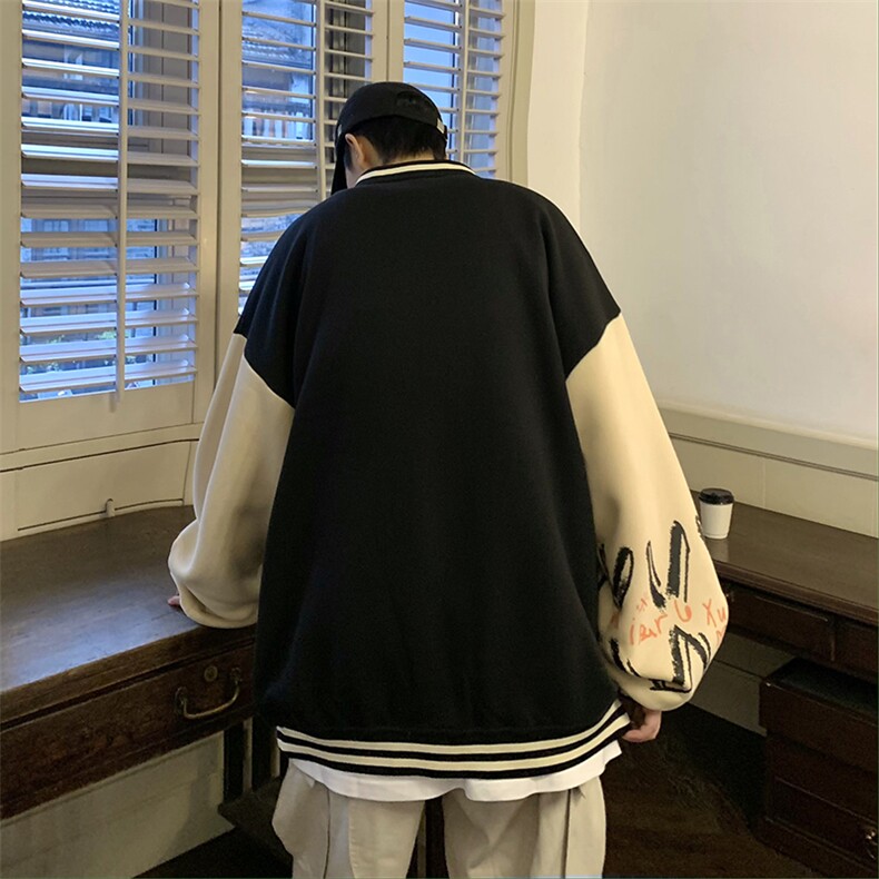 22秋新款宽松休闲撞色情侣棒球夹克卫衣外套B266-Y613-P75,男装夹克,星座B257-1