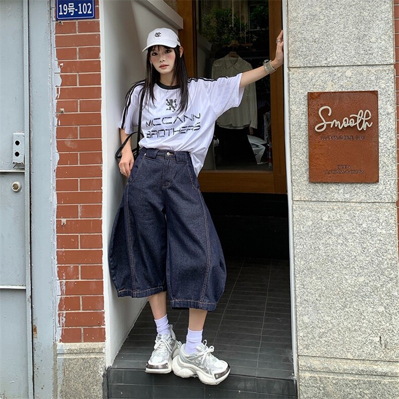 V168-P78夏季美式复古丹宁蓝刺绣牛仔裤宽松直筒百搭水洗七分裤,男装休闲裤,星座911-1