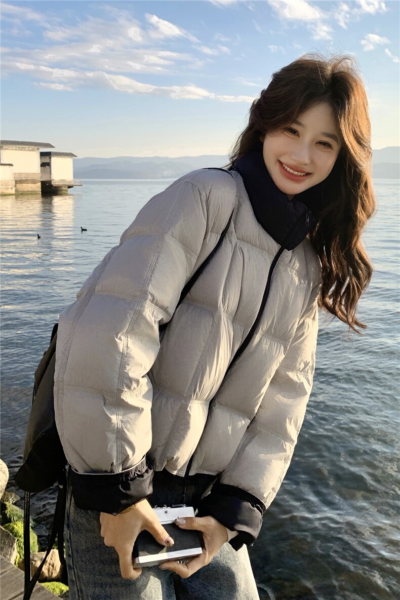 韩系设计感撞色拼接短款羽绒服女2026冬季新款时尚保暖加厚外套,女装羽绒服,2C218