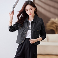 皮衣外套女2023年秋冬新款水洗皮机车服显瘦pu皮夹克韩版短外套潮，女装皮衣，江南女神