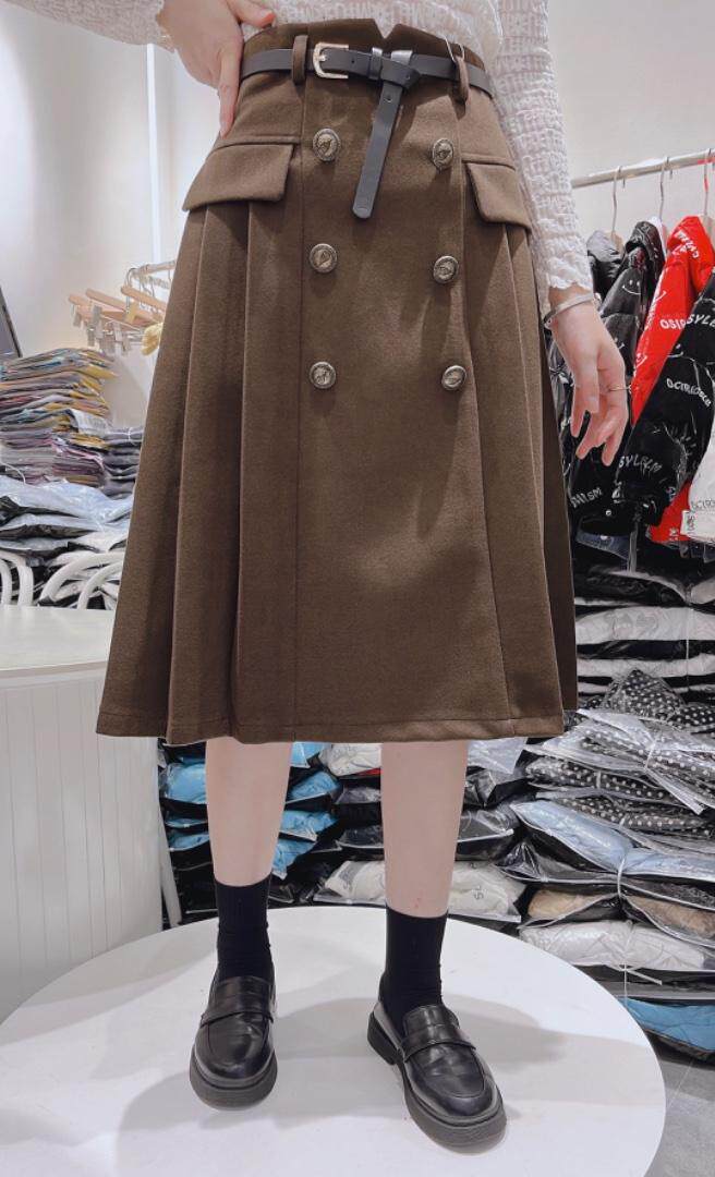 六颗扣呢料百褶裙，其它，昕叶良品