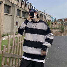 针织衫男女韩版潮流宽松拼色条纹帅百搭2024秋冬ins毛衣MZ452-P41，男装针织衫/毛衣，星座412-2