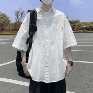 港风衬衫男短袖潮牌高级感薄款衬衣休闲痞帅宽松外套CS03160-P35图片
