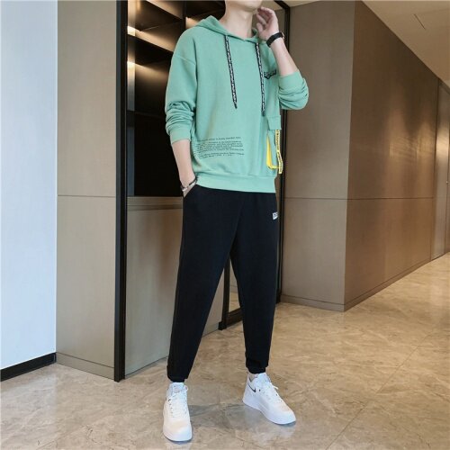 新款男士潮流连帽套头两件套青少年休闲运动卫衣套装男TZ778P65，男装休闲套装，电商A086
