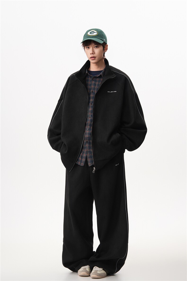 8XL-M反光条运动套装男街舞服休闲外套夹克麂皮绒裤子男TZ106P95,男装T恤,电商D206-1