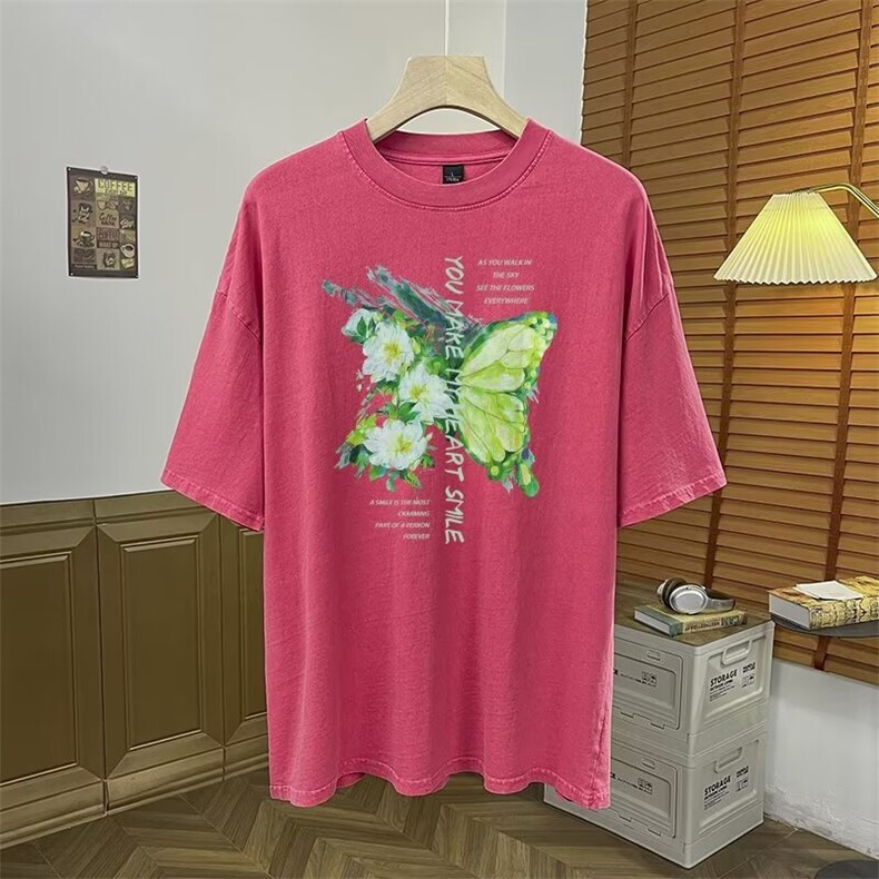 夏季高品质纯棉脏洗做旧时尚印花宽松大码短袖T恤HT147p38,男装T恤,星座1013