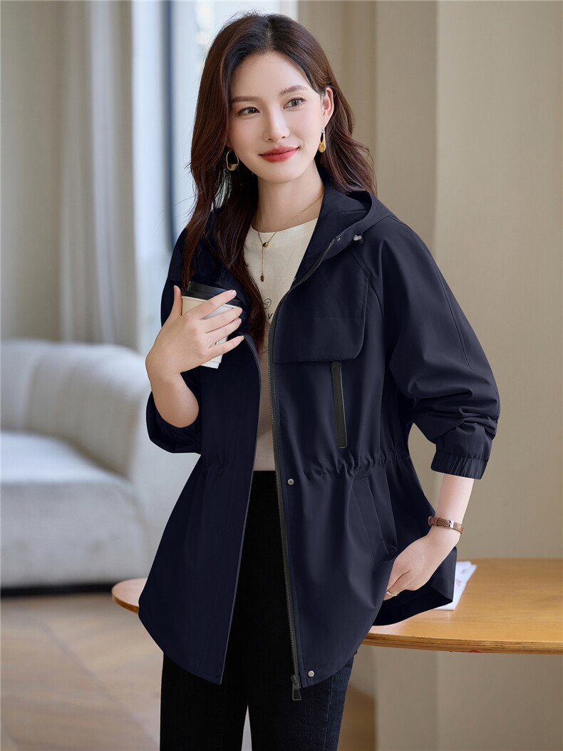 现货大货已出！！撞色抽绳连帽夹克2025秋季新款女装百搭时尚外套,女装风衣,以桐