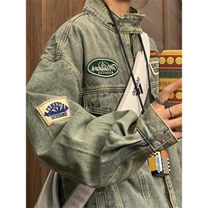 JK8615-P65美式高街水洗做旧牛仔外套男女秋季，男装工装外套，电商B323A