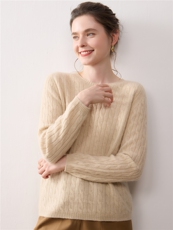 麻花羊绒衫女秋冬新款圆领加厚山羊绒毛衣宽松扭花气质针织打底衫，女装羊绒衫，暖绒情旗舰店