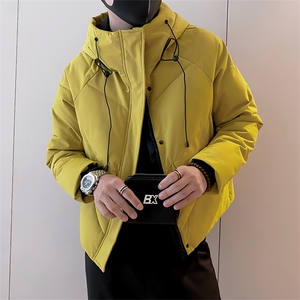 B07/P108控148冬季潮牌连帽亮色工装式冲锋衣棉衣外套男柠檬黄首2图片