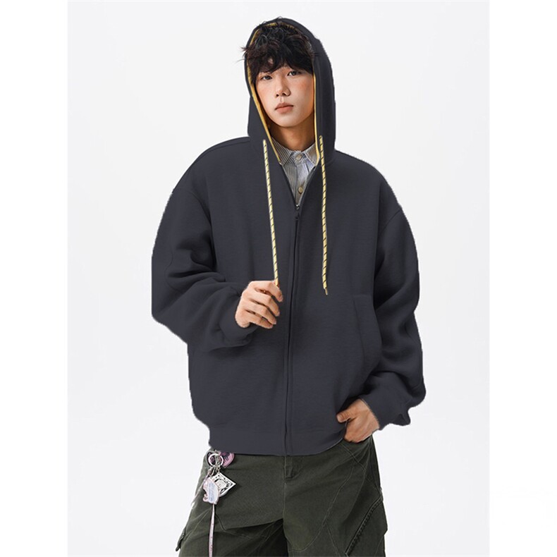抖音得物二开美式高街重磅结构双层撞色连帽卫衣开衫外套W116，男装卫衣，电商A486