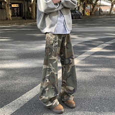 美式复古设计感迷彩工装裤多口袋宽松微喇直筒阔腿休闲裤，男装休闲裤，星座410-6（原星座1304-1）
