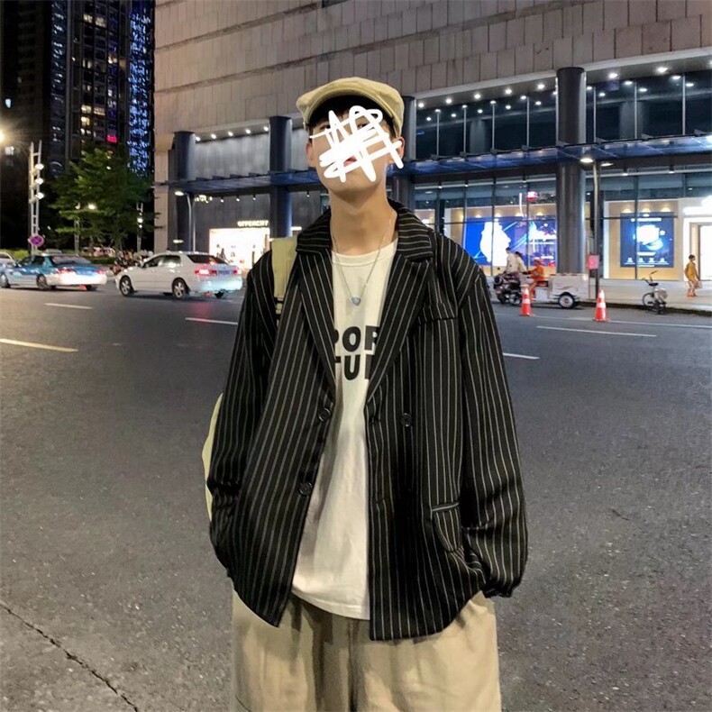 日系竖条纹衬衫男长袖韩版宽松衬衣西装外套XA38P45,男装西服,星座1116-2