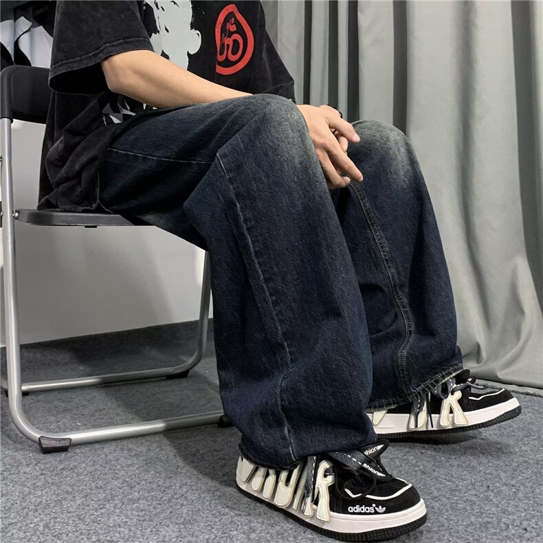 复古蓝牛仔裤男款宽松做旧oversize裤子美式休闲GN916P45,男装牛仔裤,星座1116-2