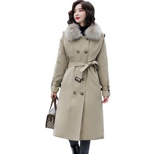 2025冬季新款简约时尚系带收腰气质真大毛领新派克服棉服,女装棉衣/棉服,卡杰菲