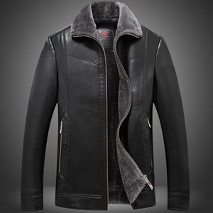 8807/P110爸爸加绒皮衣外套冬装加绒加厚保暖皮衣老服男装老年装图片