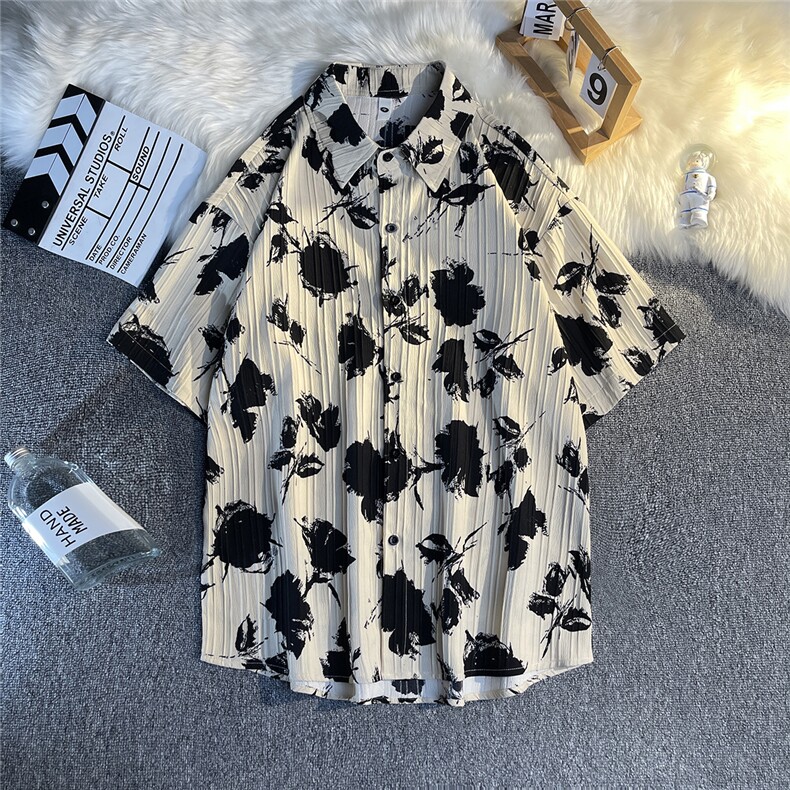 B413-1-CS315夏季复古透气印花短袖衬衫控59,男装T恤,电商B413-1
