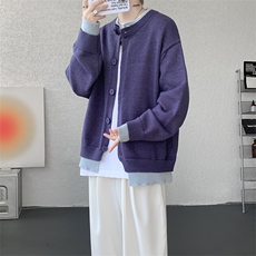 假两件高级感叠穿毛衣男美式针织开衫外套男MY1232-P78，男装针织衫/毛衣，电商D206-1