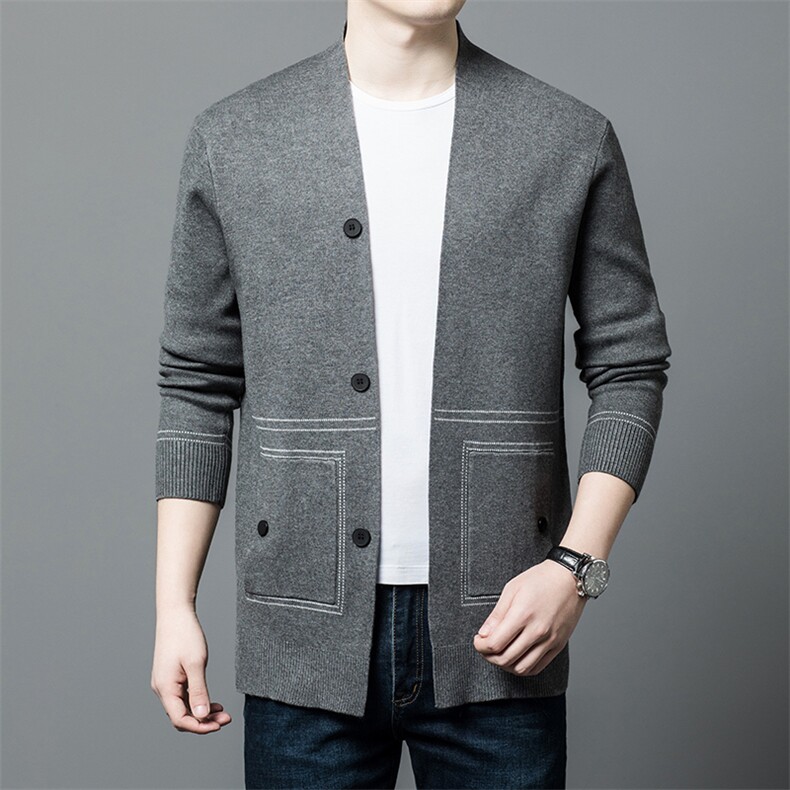 2023秋冬季男士长袖宽松免烫针织开衫中年男装新款商务休闲打底衫，男装针织衫/毛衣，电商B212（原钱塘6029）