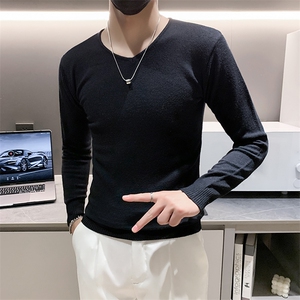 店主风秋冬新款V领套头长袖针织毛衣小伙打底衫301A-1/M55/P45