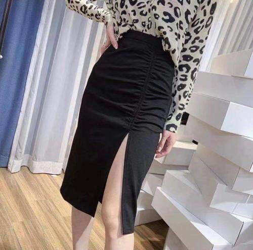 2021年秋季新品长款高腰Ａ字黑色显瘦一步开叉包臀裙，其它，L·H·X