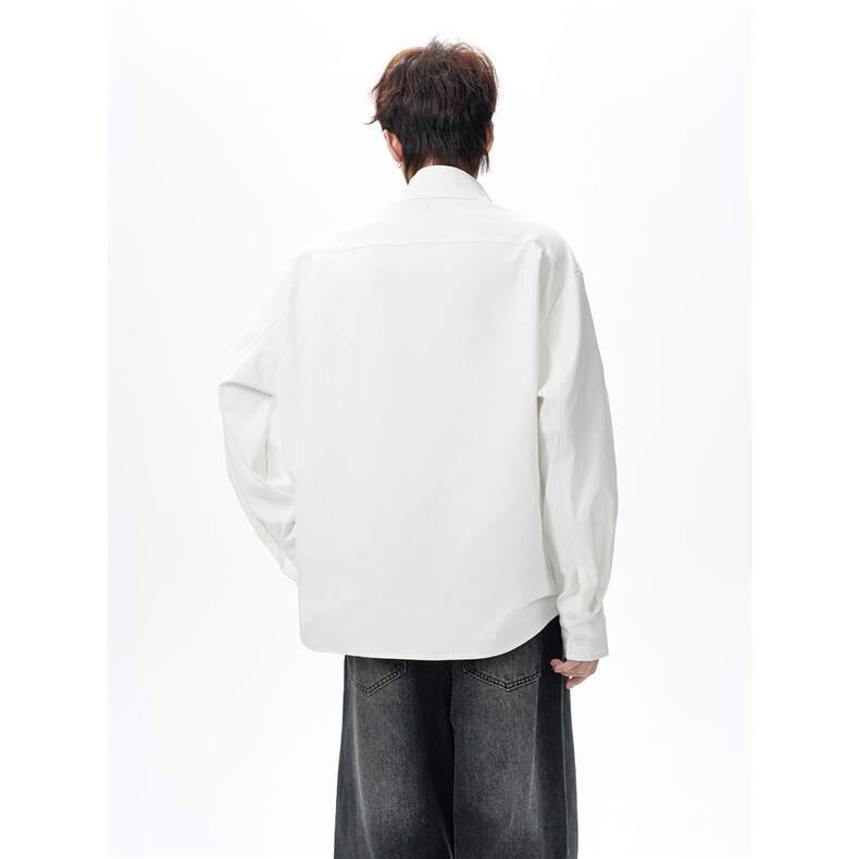 春秋男士原创撞色拼接铆钉假两件衬衣宽松休闲衬衫外套,男装衬衫,电商B319