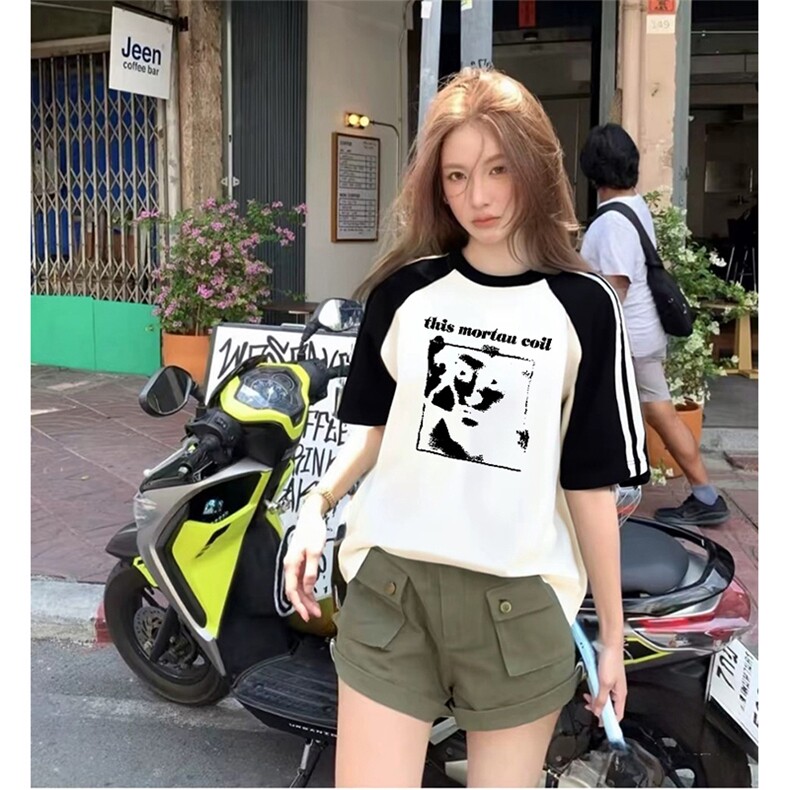抖音得物品质二开240克宽松纯棉美式潮牌插肩三杠织带短袖T恤,男装T恤,电商A486