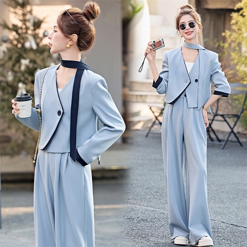 开春穿搭一整套女装小香风气质西装套装流行超火高腰阔腿裤两件套，女装套装/套裙，时尚俏佳人