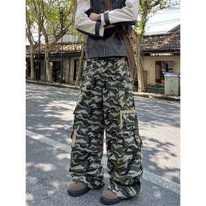 美式街头复古口袋迷彩工装裤男图片