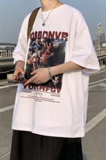 XZ213-21D01-P25控38港风大码艺术印花宽松透气圆领短袖T恤，男装T恤，星座213