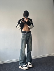 2024SS!cleanfit美式高街水洗牛仔裤修身微喇叭裤ins潮牌痞帅，男装牛仔裤，星座310A-4