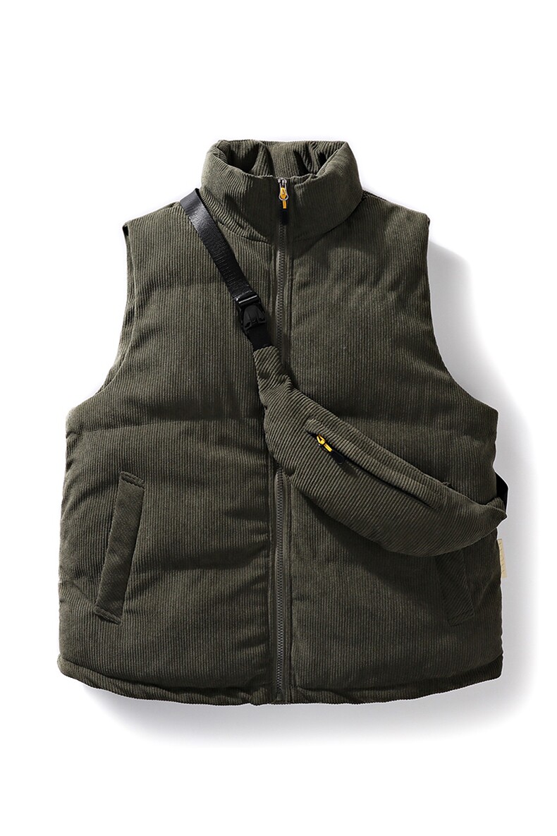 冬季灯芯绒棉马甲男日系复古加厚立领棉服情侣外套配挎包8516-P70,男装棉衣,电商B306