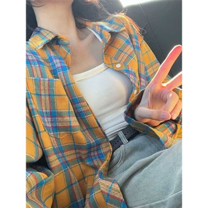 控价69港风格子衬衫宽松外套男女衬衣百搭格子外套CS2405 P45图片
